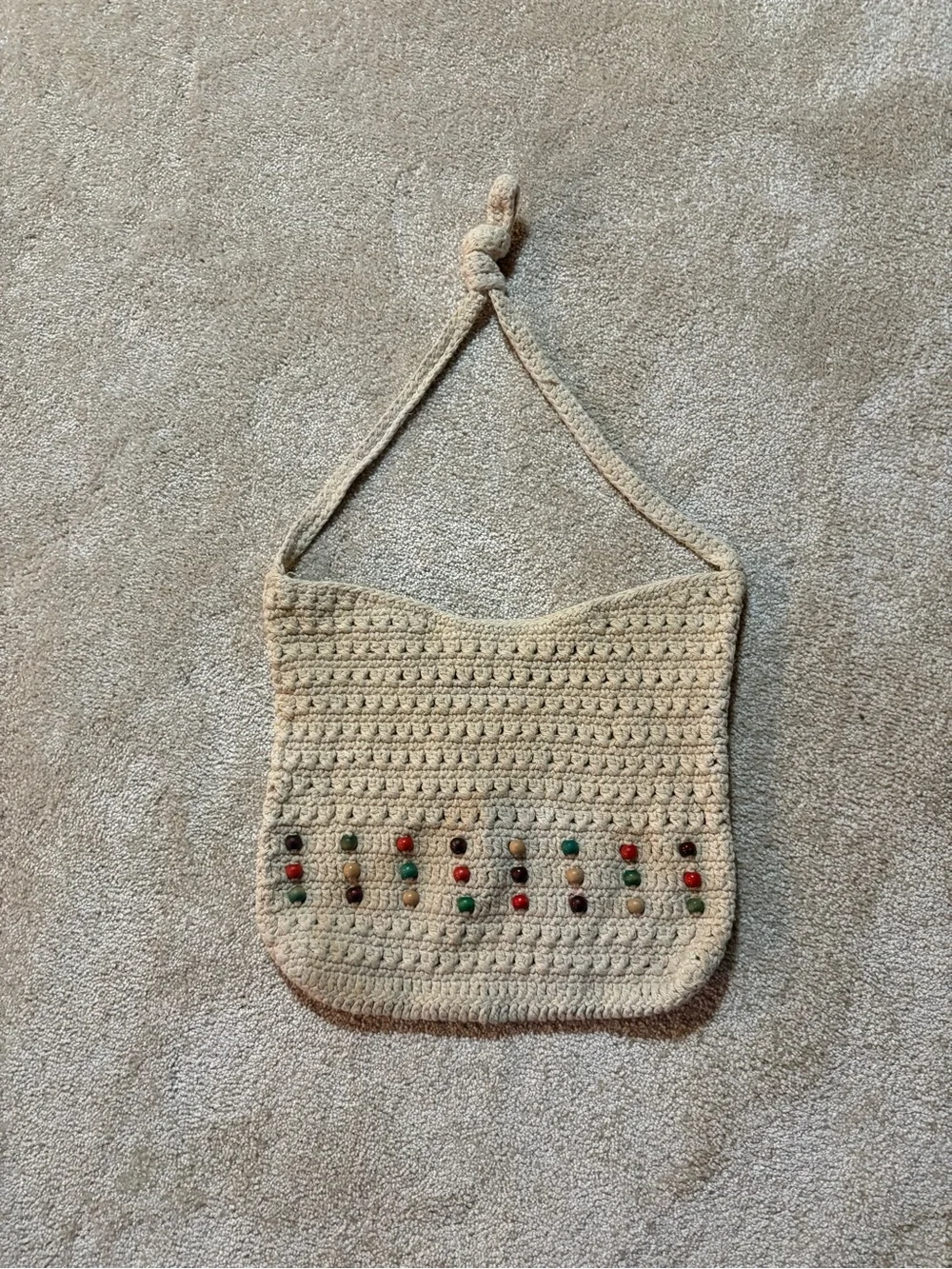 Handmade Crochet Boho Shoulder Bag Colorful Beaded Detail